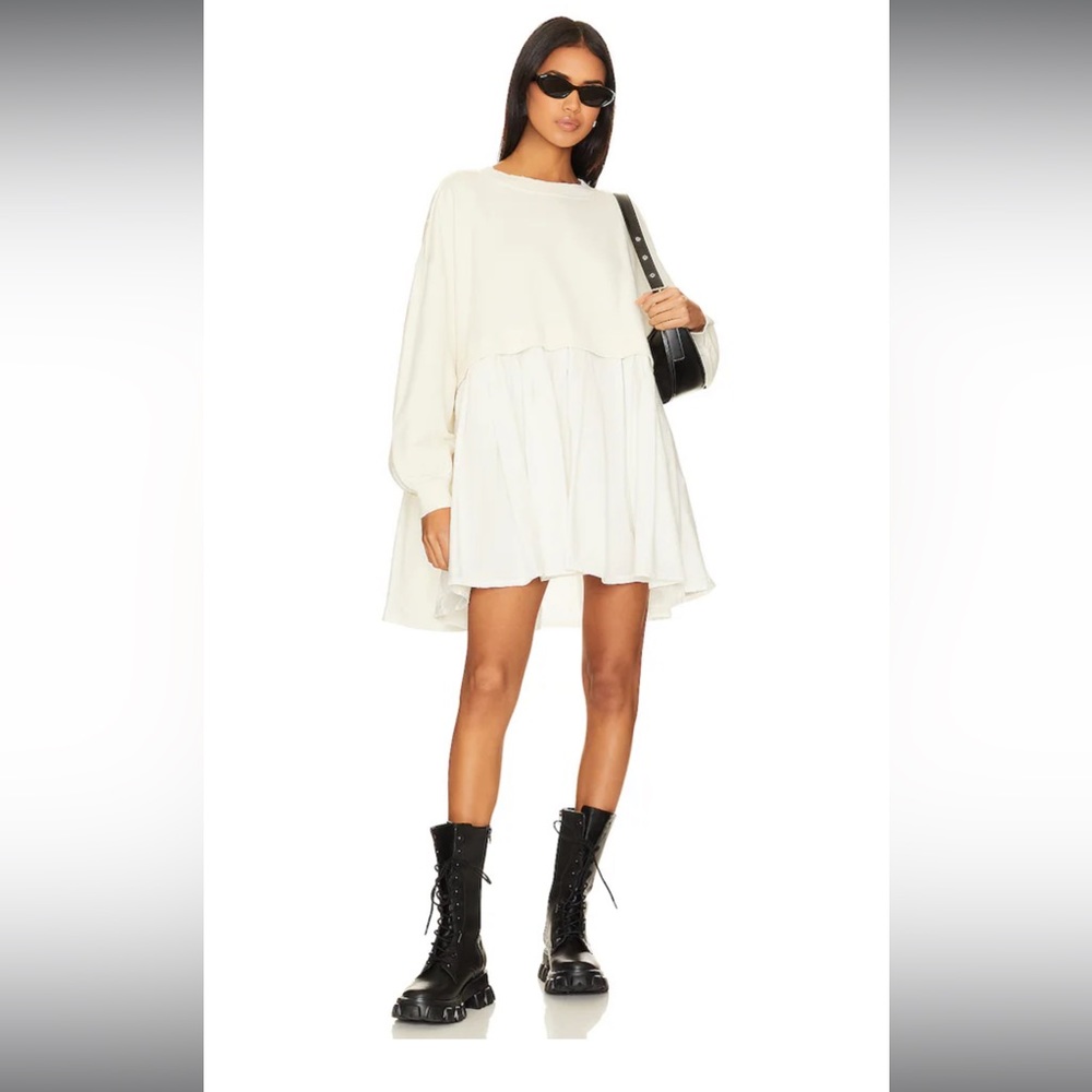 NWT Free People Eleanor Sweatshirt Dress in Grey Combo